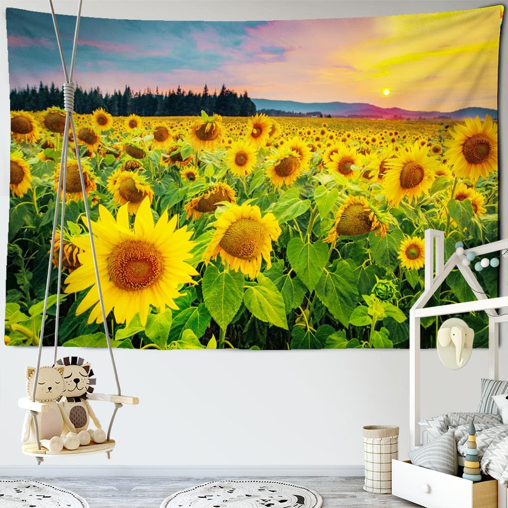 Sunflower Tapestries Wall Hanging Sunflower Sunshine Sun Tapestry Decorative Blanket Fabric Bedroom Decor Large Size Tapestry 95x70CM