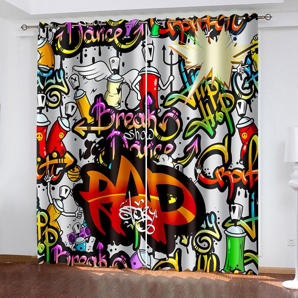3D Digital Printing Abstract Art Curtain Graffiti 3D Printing Living Room Bedroom Decor Window Treatment Curtain 132W164H(CM)52x65in&Hook