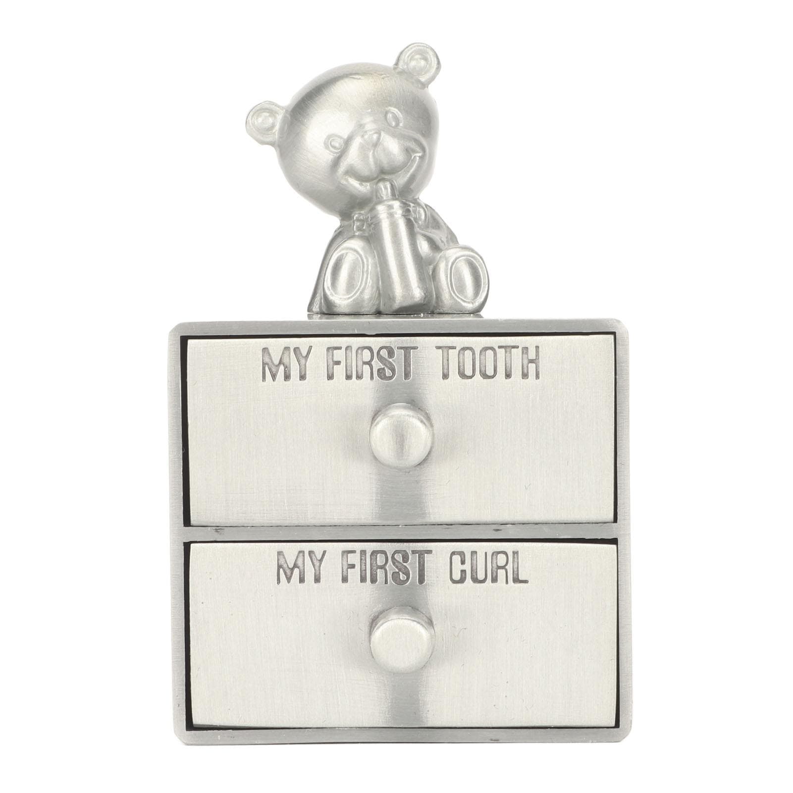Baby First Tooth Keepsake Box Drawer Type Cartoon Bear Decor Zinc Alloy Teeth Hair Box Silver