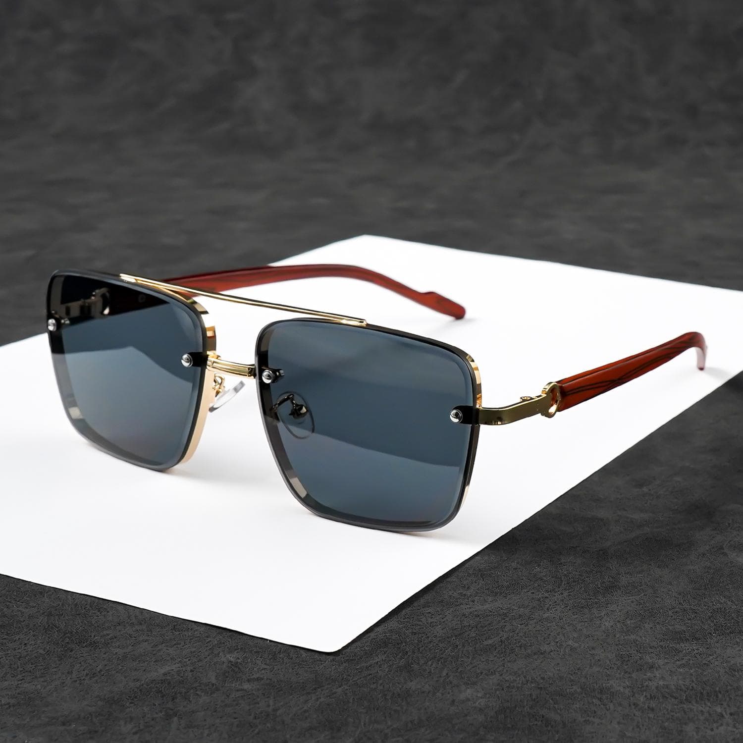 Retro Double Bridges Square Metal Sunglasses UV400 Gradient Lens Unisex Designer Eyewear for Men Women Fashion