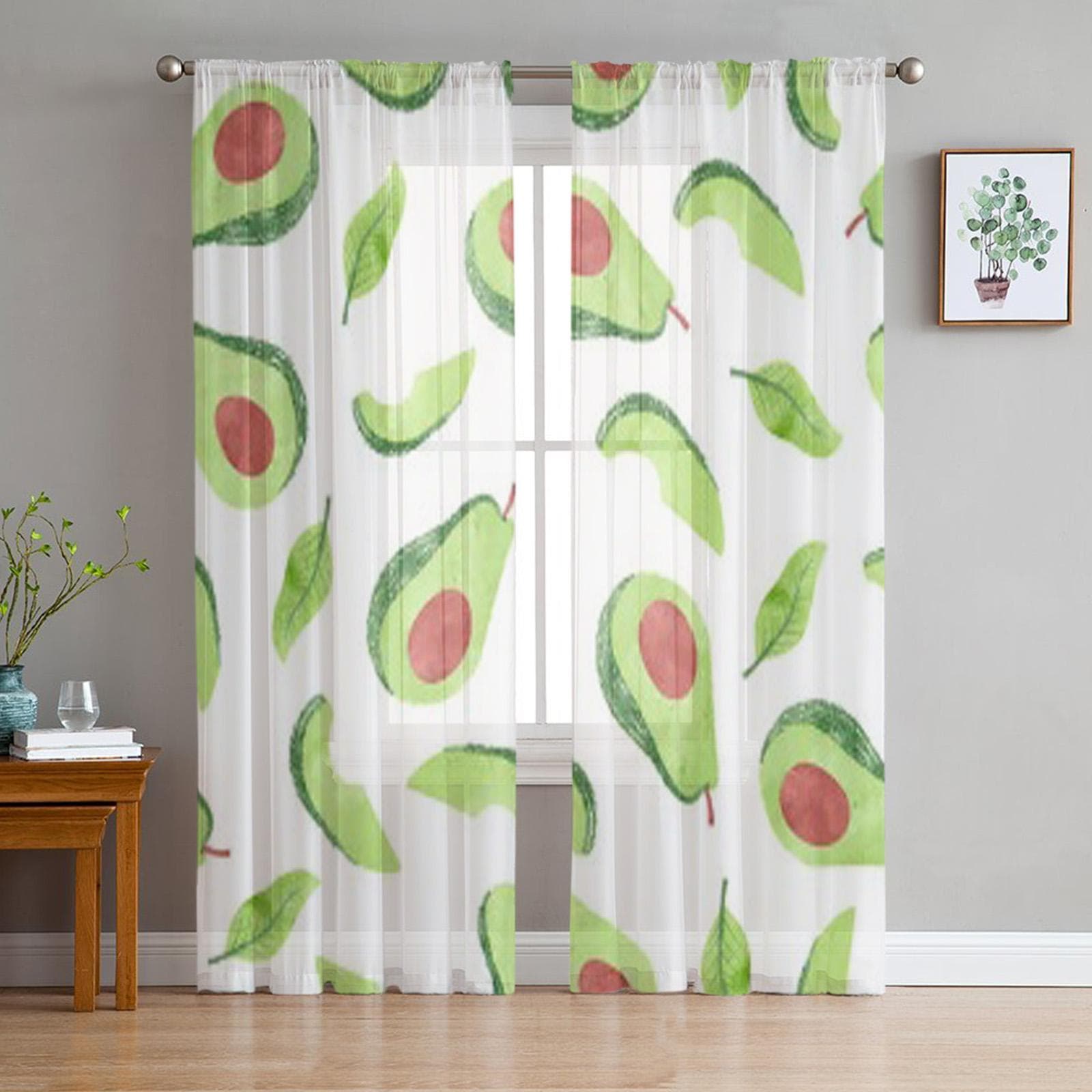 Avocado Fruit Tulle Sheer Window Curtains For Living Room The Bedroom Modern Chiffon Voile Organza Curtains Decor Drapes 135W x 114H(cm)