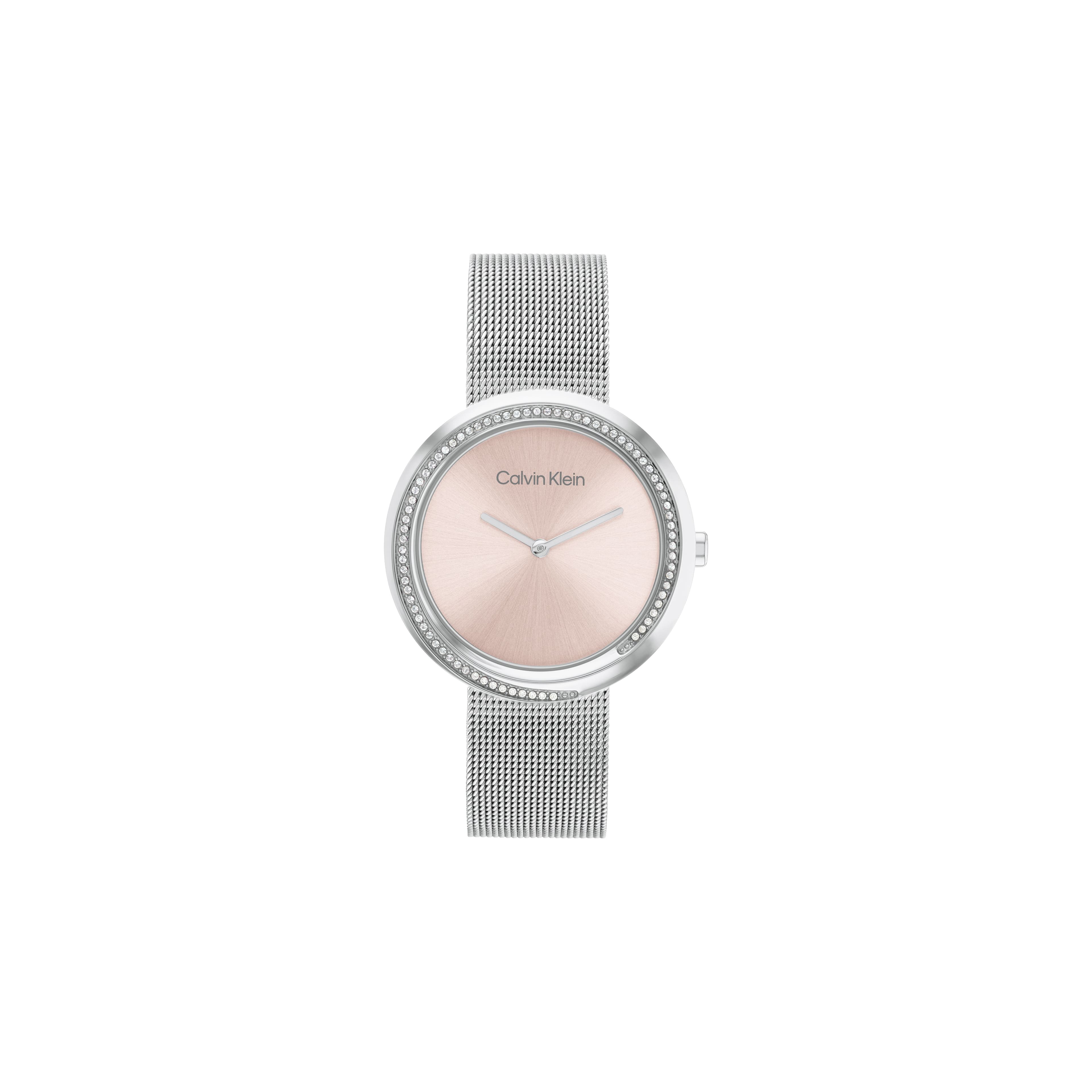 Calvin Klein Fashion Series Watch Quartz Movement Stainless Steel Strap Pink Dial Women watches 25200149 Silver Strap