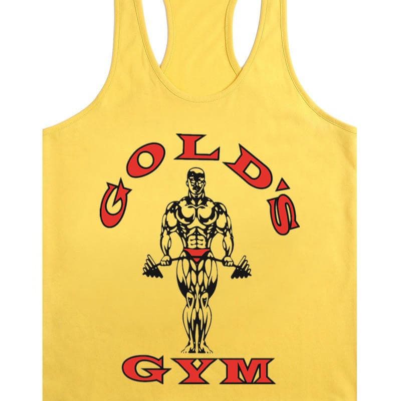 Men's Sleeveless Tank Top Europe Golds Vest Bodybuilding and Fitness L yellow