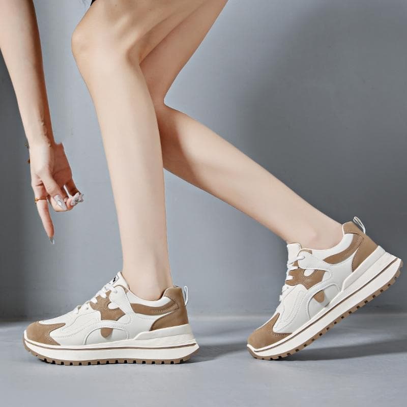 Spring and Autumn New Casual Fashion Simple Comfortable Slim Round Toe Color Block Anti-Slip Sexy Sports Shoes for Women 40 khaki