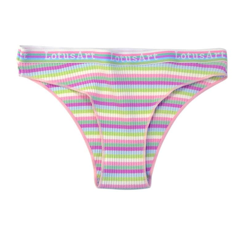 Plus Size Ladies Colorful Cotton Briefs Women's Striped Knit Briefs Low Waist Briefs Soft and Comfortable Briefs M pink