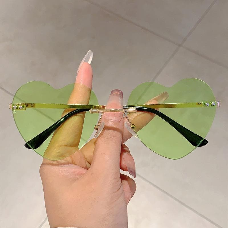 Y2K Rimless Heart Sunglasses Women Men Luxury Designer Vintage Punk Cute Candy Hip Hop UV400 Sun Glasses
