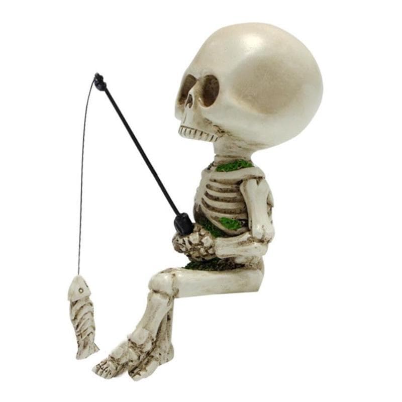 Funny Small Skeleton Fishing Sitter Resin Statues Ornaments for Home Garden Decor