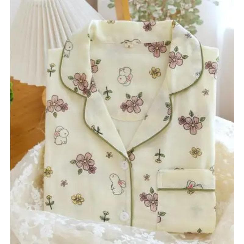 New Summer Pajamas Three Piece Set 100% Cotton Pajamas Short Sleeves+Shorts+Long Pants Thin Cute Sweet Home Furnishing Set XL
