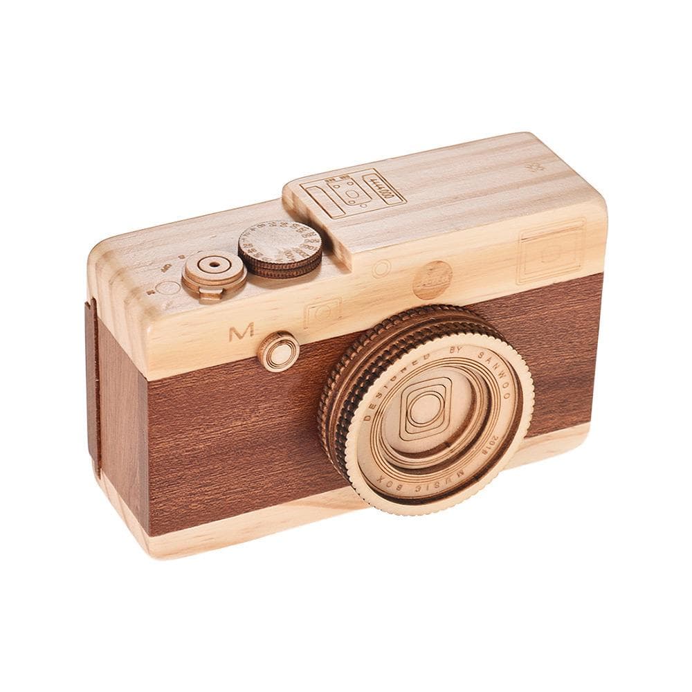 Wooden Music Box Retro Camera Design Classical Melody Birthday Christmas Festival Musical Gifts
