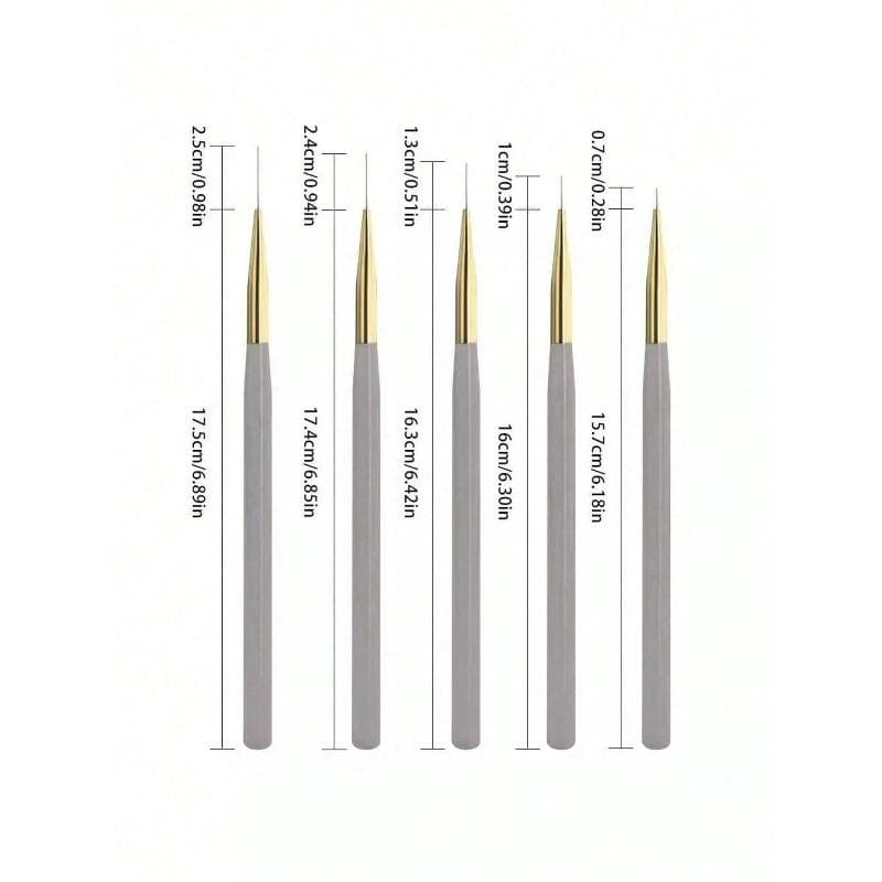 Delicate Stretching Nail Art Pen Set Gray Acrylic Rod Stretching Nail Art Pen, Floral Nail Art Pen Ultra-Fine Nail Art Pen, Hook Line Nail Art Tool 5pcs