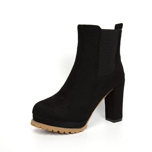 Women Chelsea Boots Autumn Woman Flock Platform High Heel Winter Ladies Leopard Shoes Female Footwear Plus Size Ankle Boots 40 black