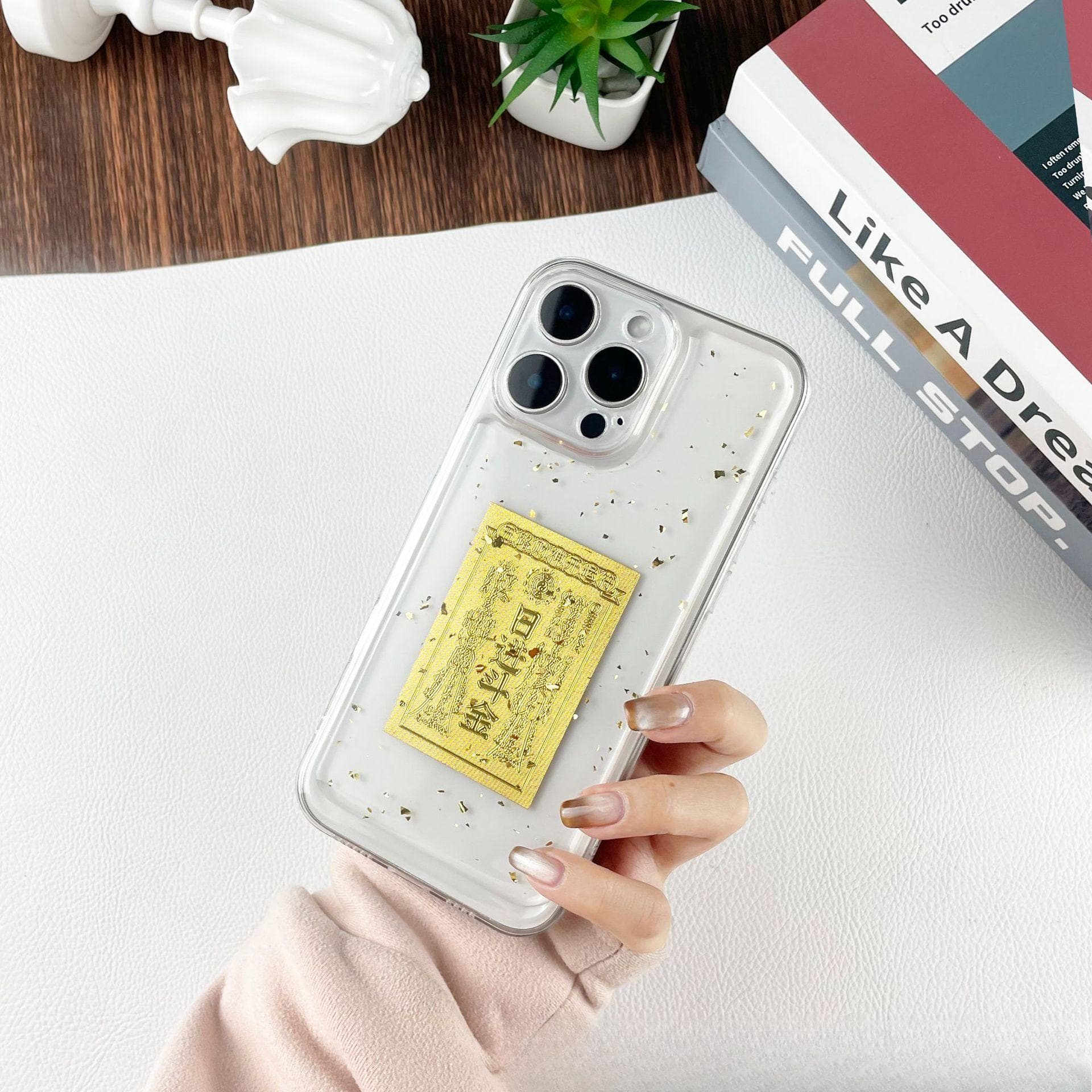 New Year's Mobile Phone Case Gold Foil God of Wealth Is Suitable for Iphone16Pro Transparent Mobile Phone Case Apple 15 Mobile Phone Case Anti-fall iPhone 16