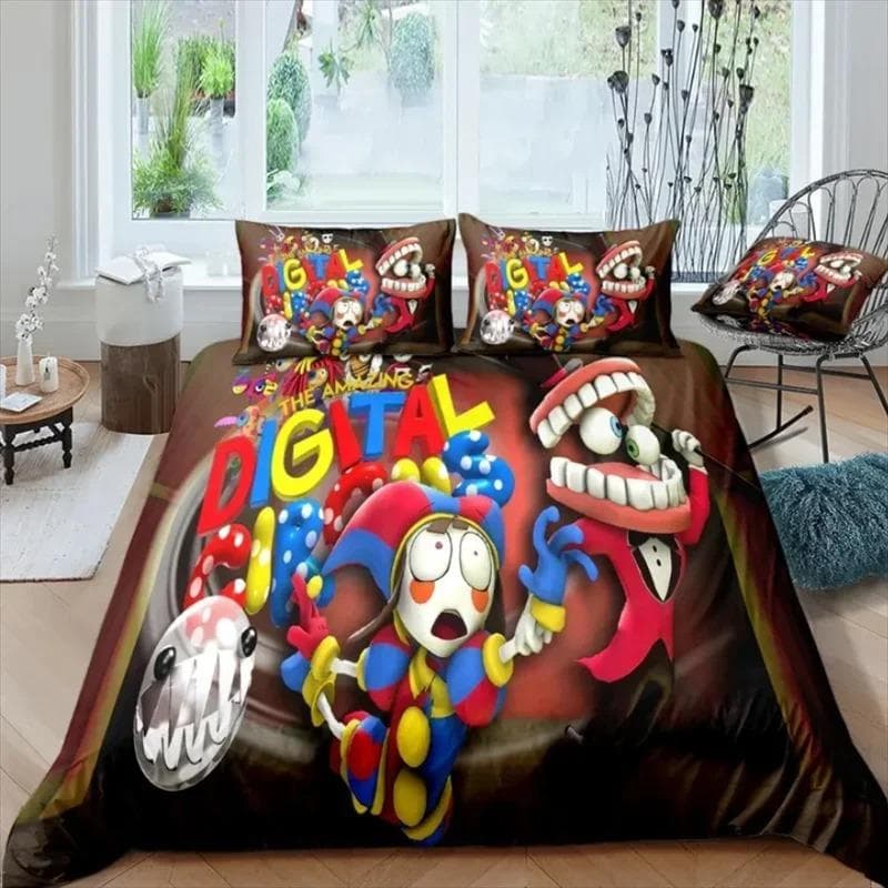 THE AMAZING DIGITAL CIRCUS Cartoon Bedding Set Double Twin King Duvet Cover Comforter Pillowcase Boys Girls Adults Bedroom 264x228cm 3pcs