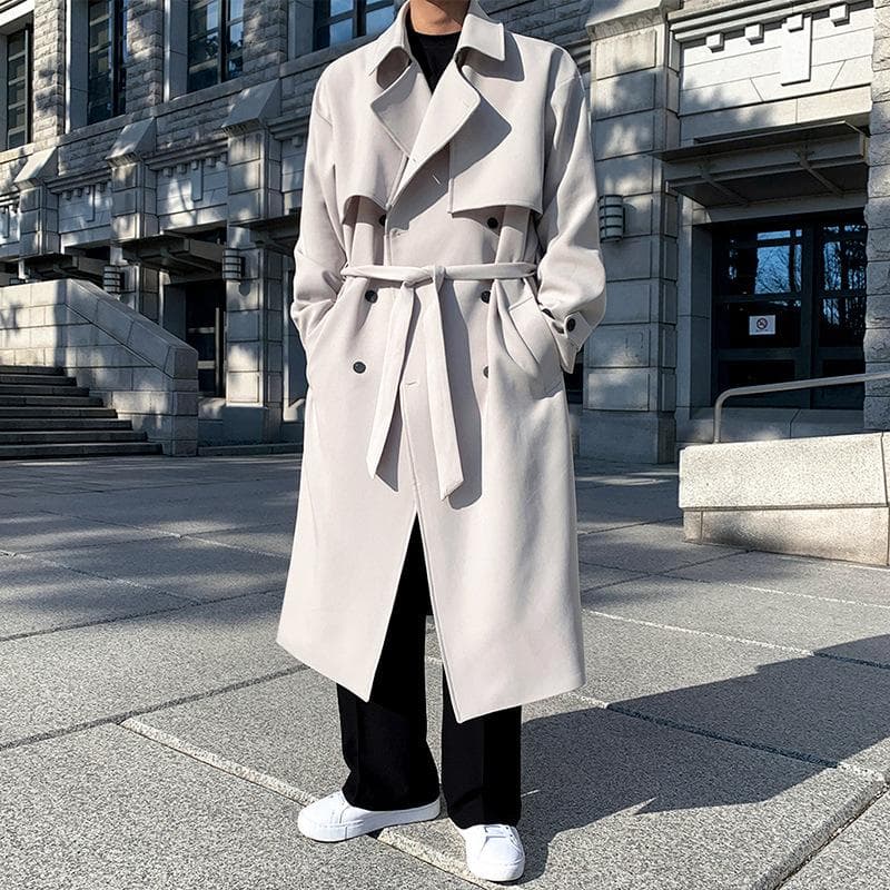 Windbreaker Men's Mid-length Autumn Korean Style Trendy Loose High-end Knee-high Coat Double-breasted Coat M