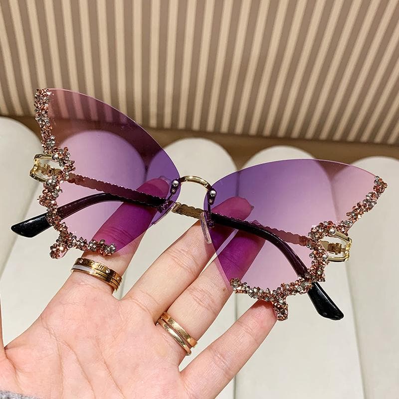 Luxury Diamond Butterfly Sunglasses Women Vintage Y2K Oversized Rimless Sun Glasses Fashion Ladies Eyewear