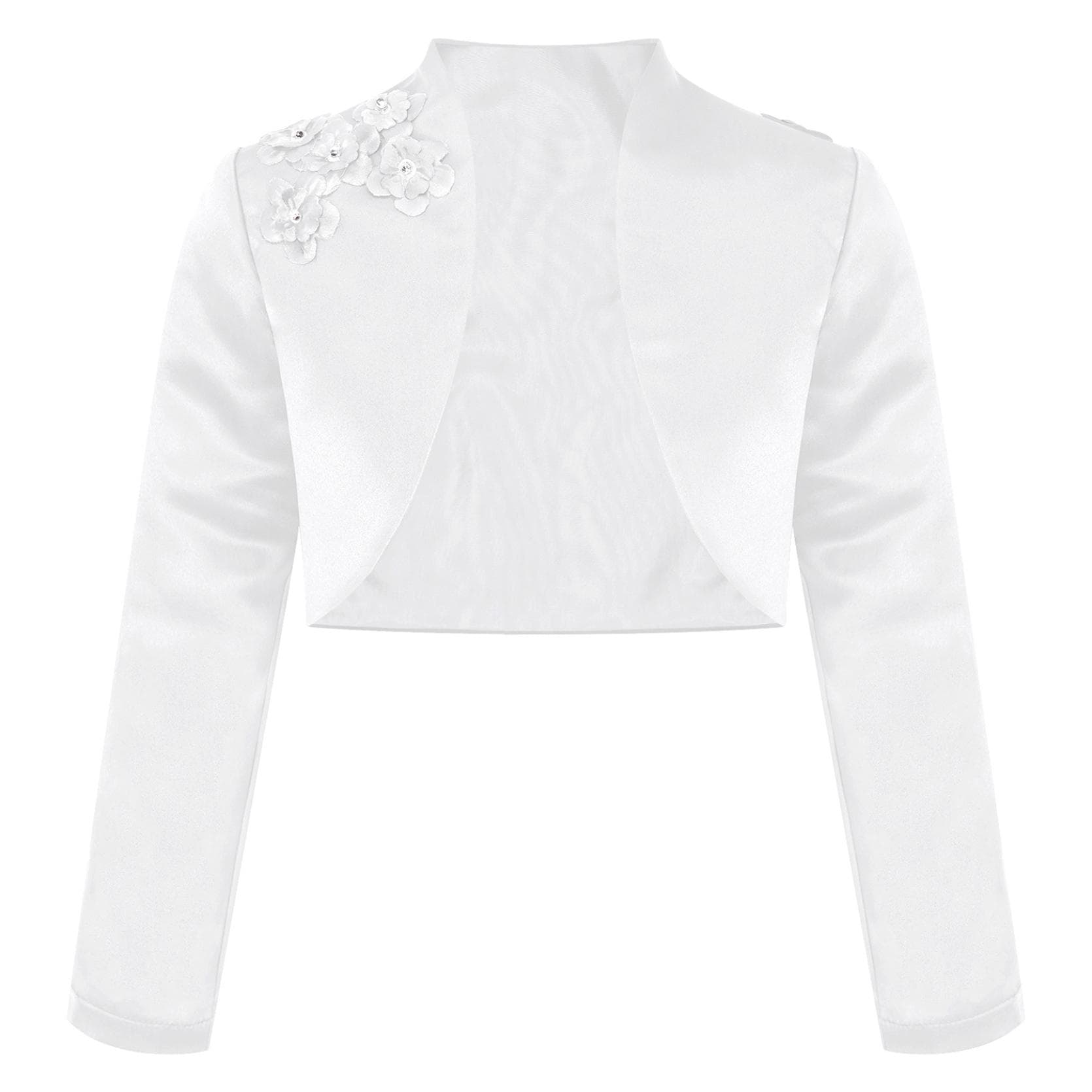 Children's Bolero Shoulder Jacket Girls’ Bolero Jacket Festive Long Sleeve Jacket for Communion Dress 15-16 Years white