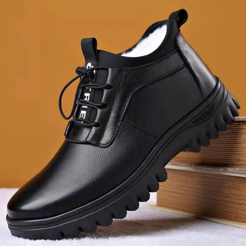 Men's Winter High-Top Leather Shoes: Warm, Plus Velvet, Thick Cotton, Snow Boots for Middle-Aged and Seniors 42 black