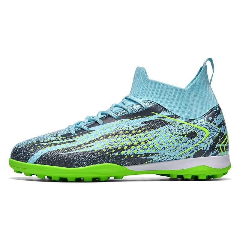 34-46 Men's Football Boots Rubber Soft Sole Short Spikes Artificial Turf Leather Youth Kids Football Boots 46 cyan