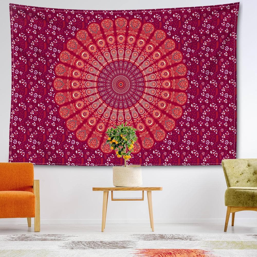 Rose Red Mandala Tapestry Wall Hanging Abstract Art Hippie Tapiz Witchcraft Mysterious Dormitory Home Decor 95x73CM