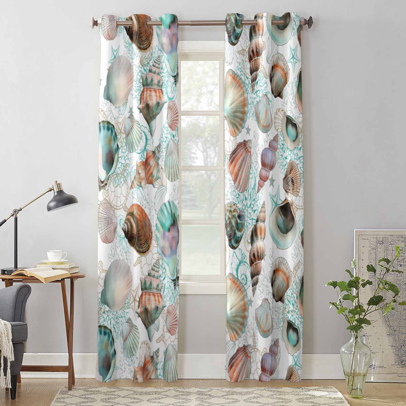 Summer Ocean Shells Window Curtains for Living Room Luxury Bedroom Curtain Kitchen Blinds Drapes Curtains 135W x 60H(cm) x1