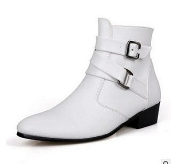Men's High-Top Leather Martin Boots - British Business Style, Pointed, Wear-Resistant, Casual Autumn/Winter, Large Size. 43 white