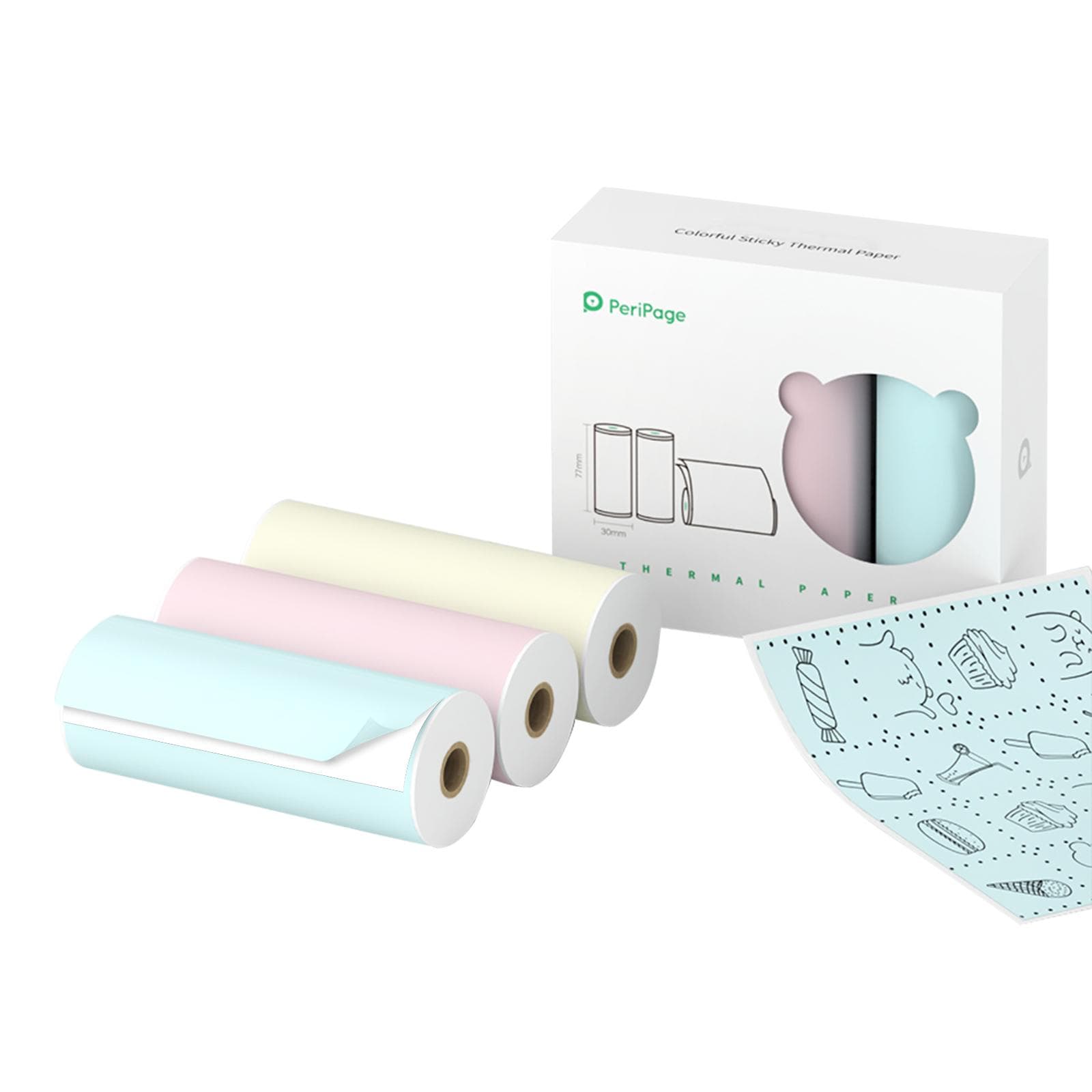 PeriPage 77 x 30mm Self-Adhesive Color Thermal Paper Sticker BPA-Free Printable Sticky Paper Roll Color Sticky
