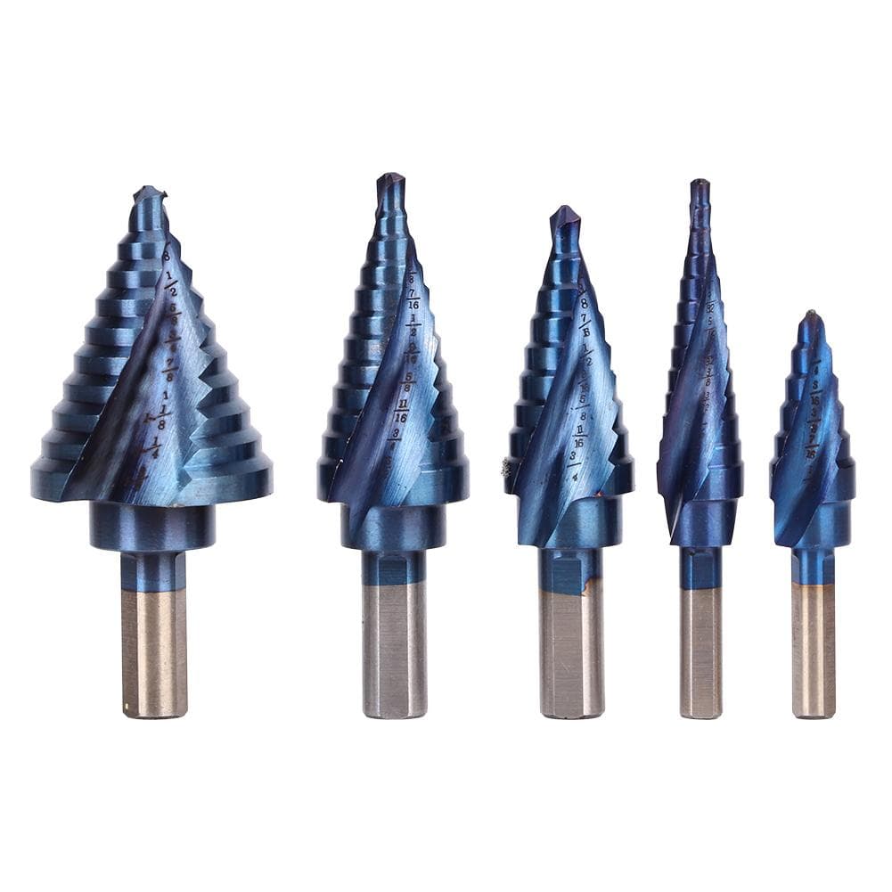 5Pcs Step Drill Set Triangle Shank Spiral Groove Plating Deburring Chamfering Tools