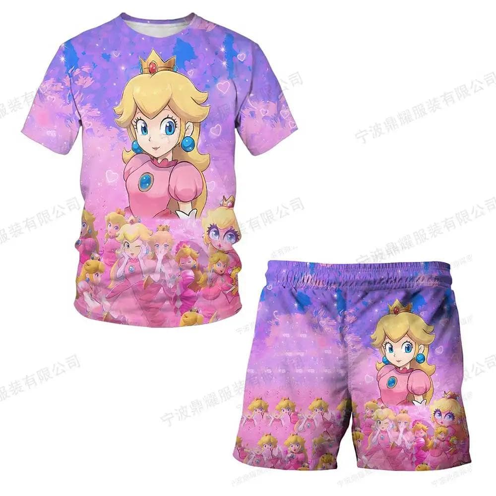 2025 MINISO Children's Clothing Sets Cosplay Super Mario T-shirts Shorts 2 Pcs Suits Kids Boys Girls Tops Tee Mario Bros T-shirt Pants Suit 130