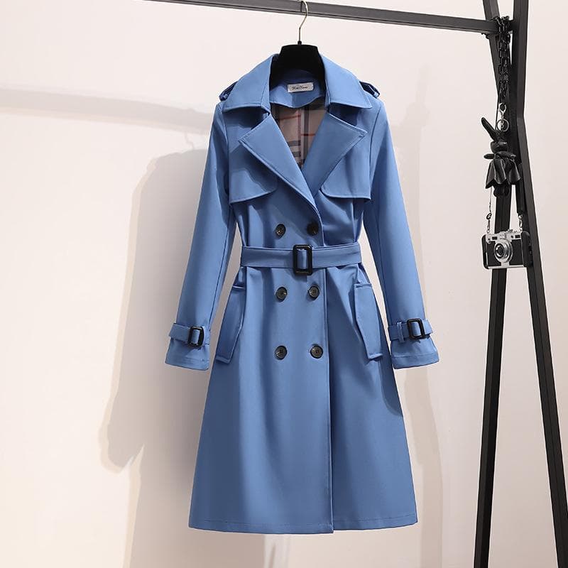 Fashion Medium and Long Trench Coat Women's Autumn and Winter New Korean Version Thin Coat Coat Women 4XL blue