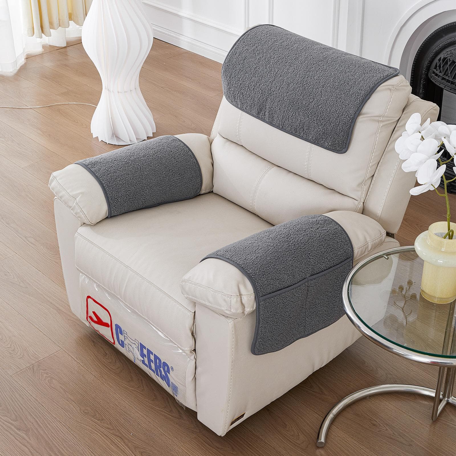 3Pcs Sofa Headrest Cover Soft Polyester Recliner Headrest Protector Wear Resistant Recliner Headrest Cover 57 x 38cm light grey