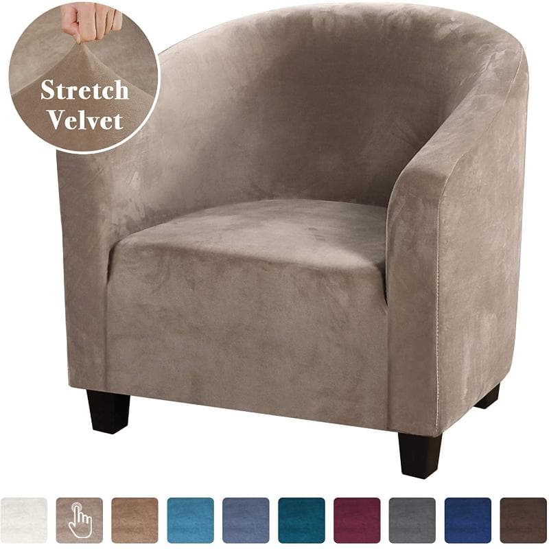 High Stretch Sofa Cover Velvet Tub Chair Cover Skid Resistance Furniture Protector Stretch Fabric Super Soft Couch Slipcover taupe