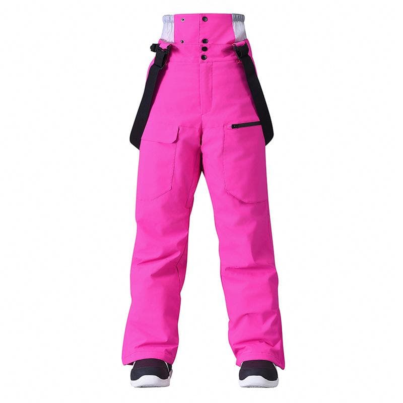 Women's and Men's Snow Bibs Ski Pants Waterproof Windproof Skiing Pants Softshell Insulated Snowboarding Winter Warm Outdoor Pants for Women and Men S rose red