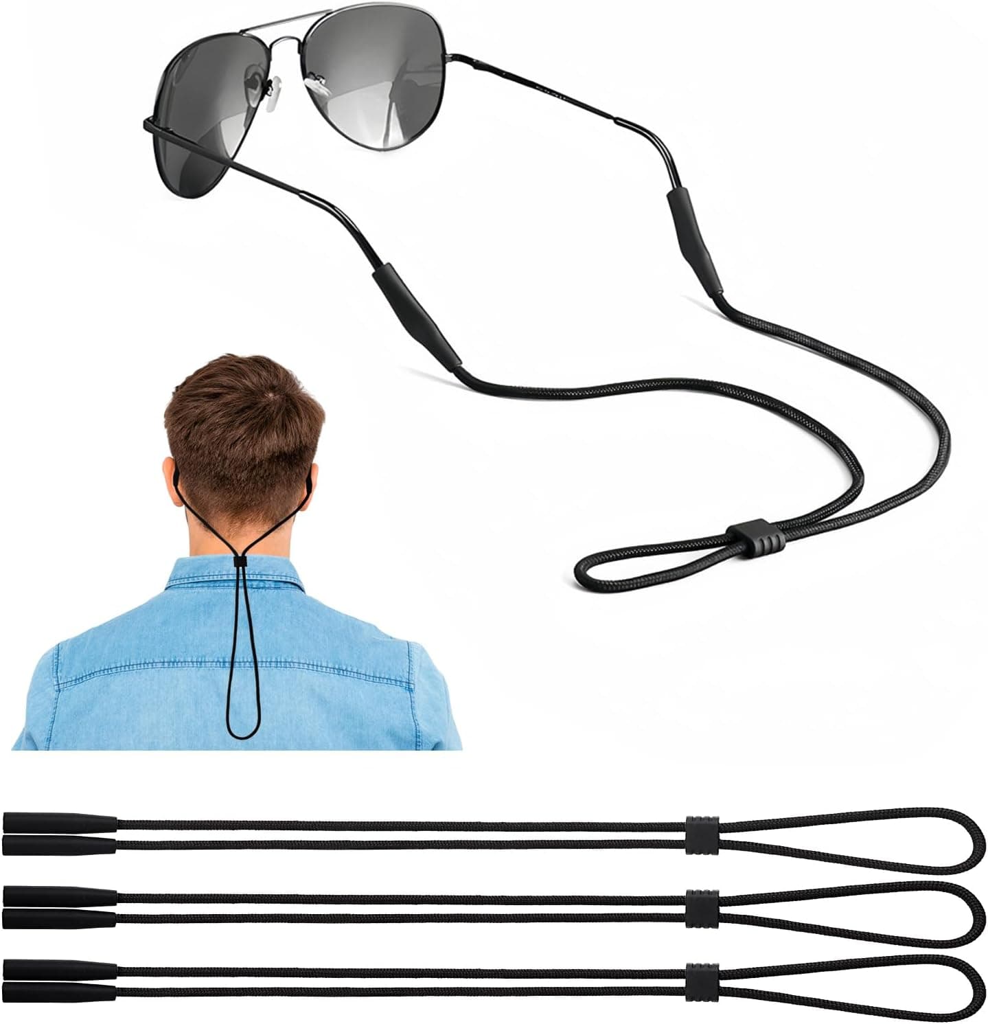 Eye Glasses Holder Strap - Sunglasses Straps Cords for Men Women - Eyeglass Holders Around Neck String Lanyard Retainer black