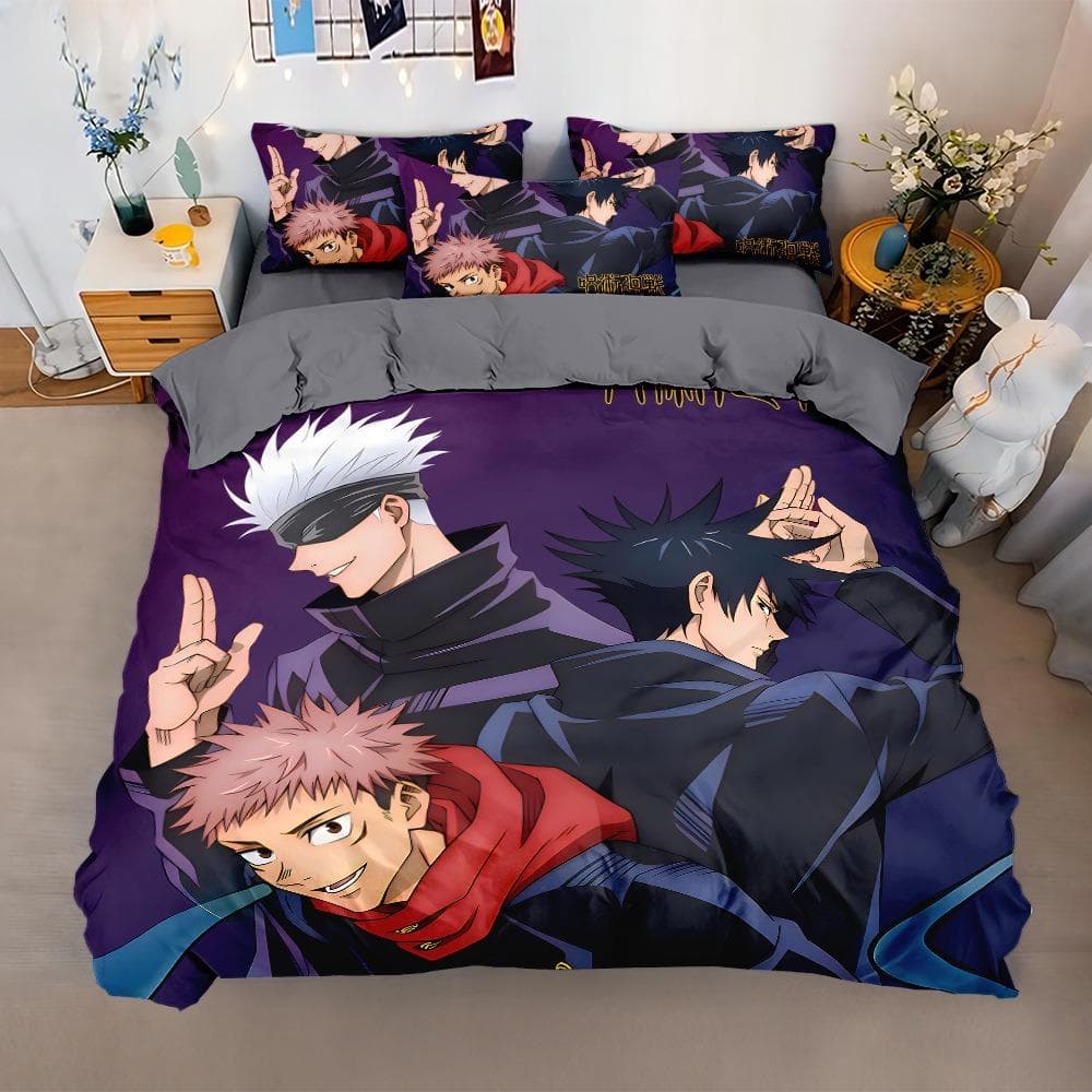 Jujutsu Kaisen Bedding Set,Japan Famous Anime Duvet Cover Sets,Satoru Gojo Quilt Cover and Pillowcases Single/Double/Queen/King 135x200cm 2pcs