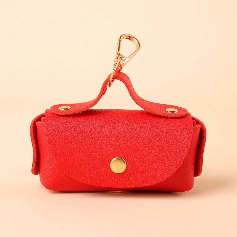 Portable Dog Poop Bag Organizer Stylish Pet Bag Holder Leather Pet Poop Bag Holder with Dispenser for Dog Bags Pet Supplies red
