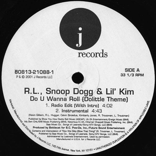 12inch Record RL & SNOOP DOGG & LIL' KIM - Do U Wanna Roll (Dolittle Theme) 80813210881 J Records 2001 US Rap & Hip-Hop/R&B Used