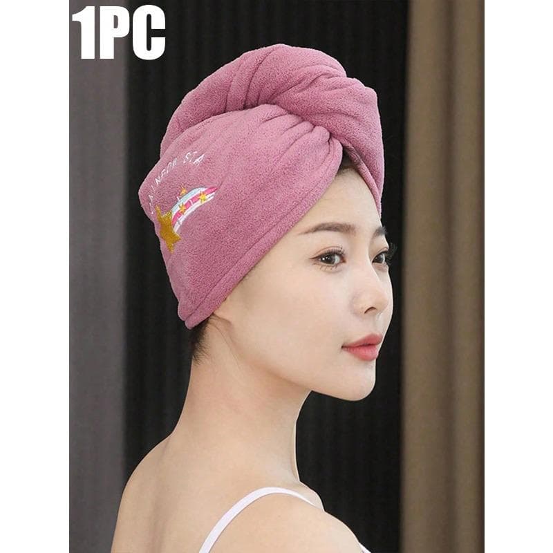 Thickened Coral Fleece Cartoon Embroidered Hair Drying Cap Women Shower Cap, Water-Absorbing Triangle Hat Water-Absorbing Hair Drying Towel 1pc-bean Paste Color multicolour