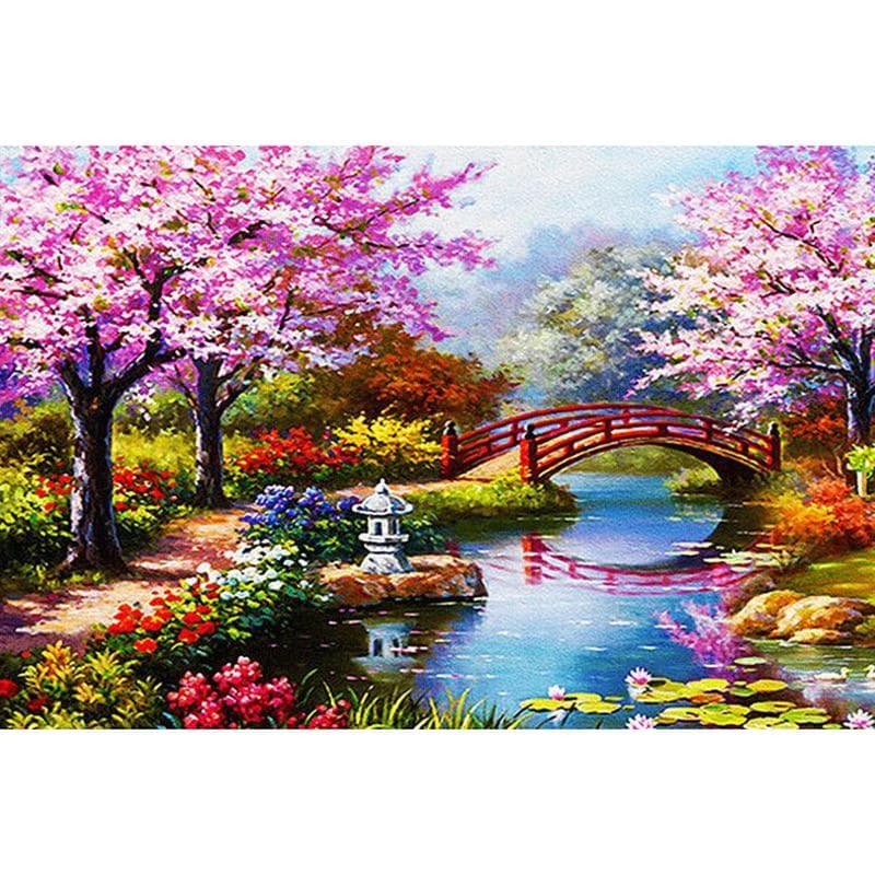 Diamond Embroidery Spring Scenery & Bridge Full Round Drill Diamond Painting Cross Stitch Picture 20X30CM
