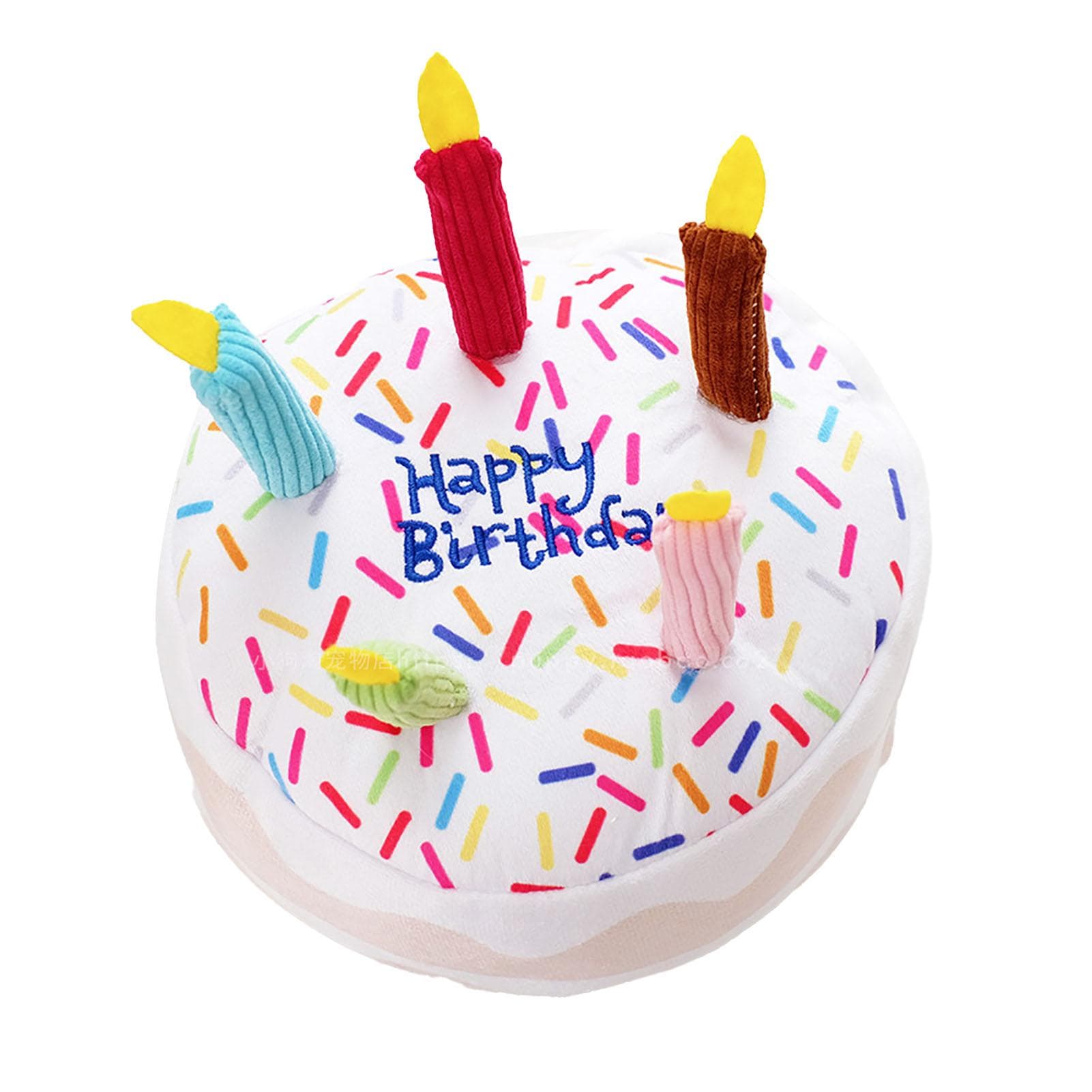Birthday Cake Stuffed Toy Funny Soft Birthday Cake Chew Toy for Dogs Cats 7.87x8.27in