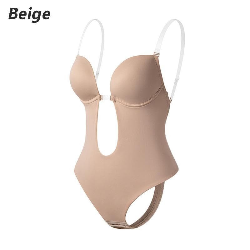 Women's Backless U-shaped Skin-tight Garment Body Shaping Clothes Seamless Body Shaping Clothes with Padded Bra L beige