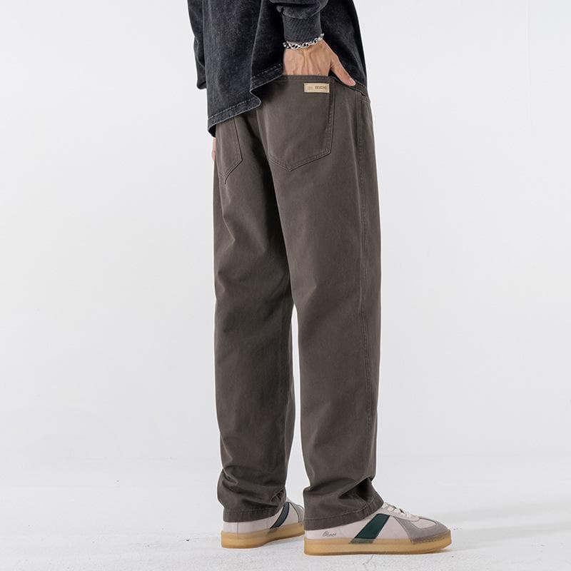 Retro loose casual trousers men's pure cotton spring and autumn casual trousers straight versatile casual trousers 4XL army green