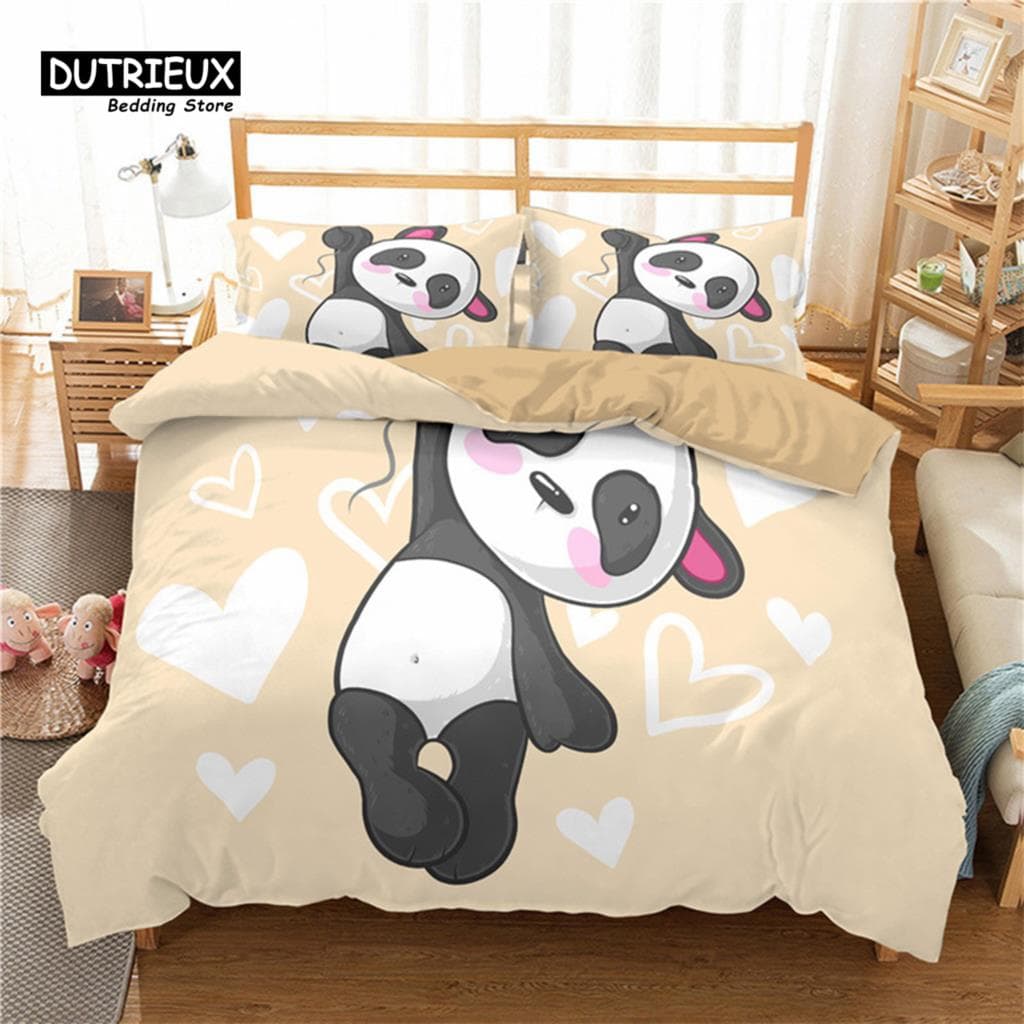 Cartoon Cute Panda Duvet Cover Twin For Boys Girls Kids Teens Soft Animal Theme Panda Bedding Set With Pillowcases Bedroom Decor EU King(240x220cm)