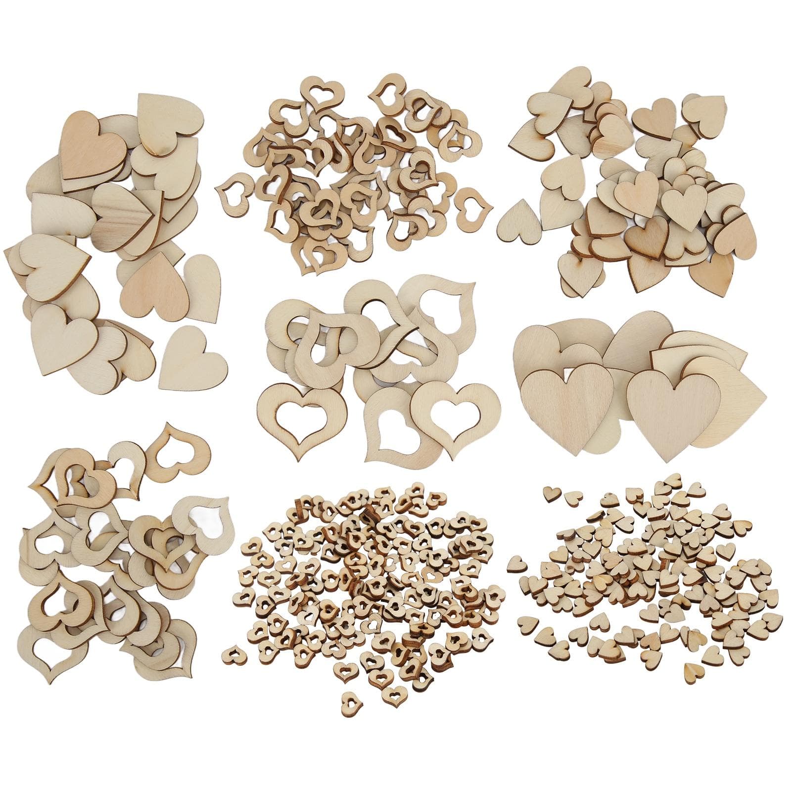 400Pcs Wood Heart Slices Embellishments Ornaments Wooden Chips for Wedding Decoration DIY Crafts