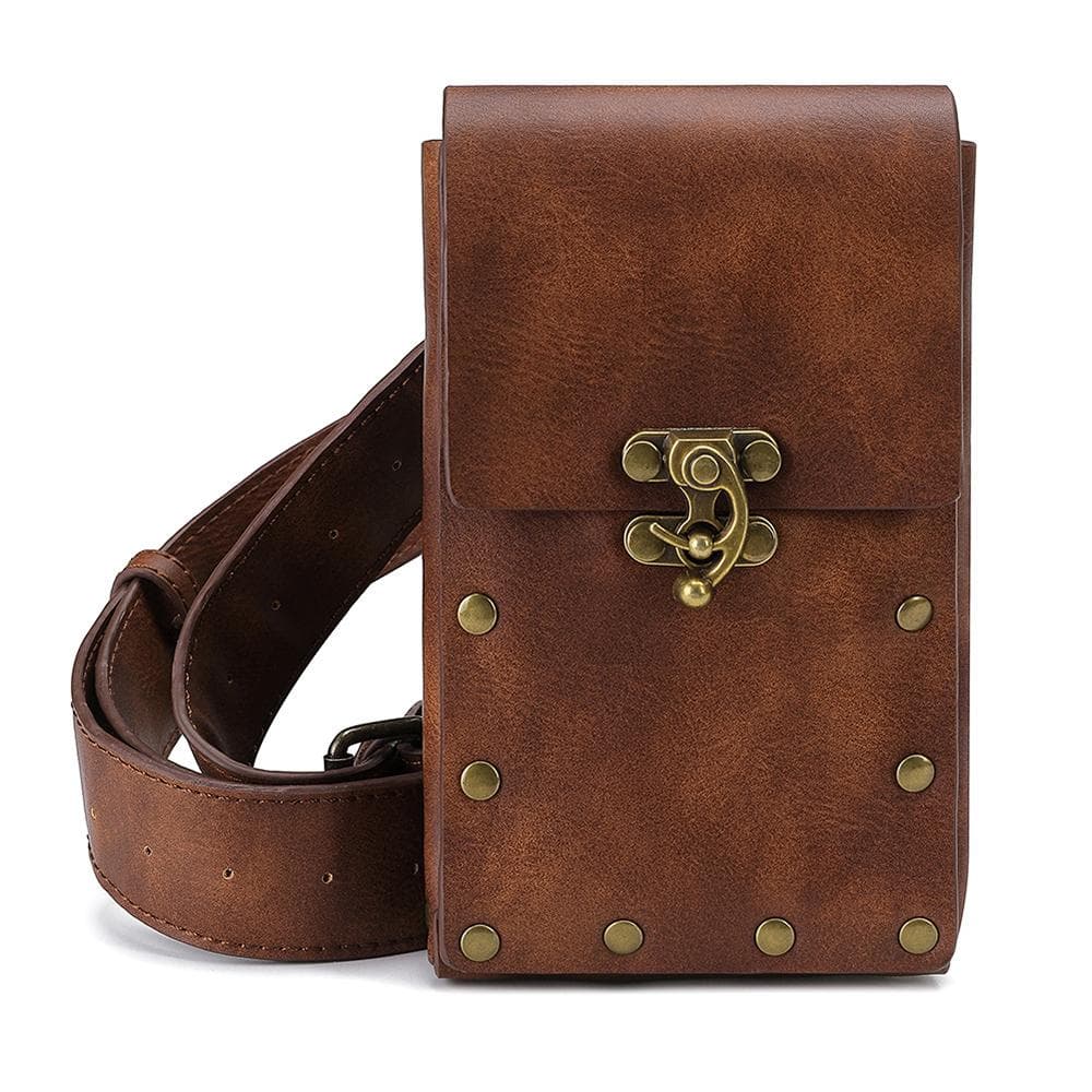 Waterproof Brown PU Retro Casual Belt Pouch Waist Bag Detachable Belt For Women