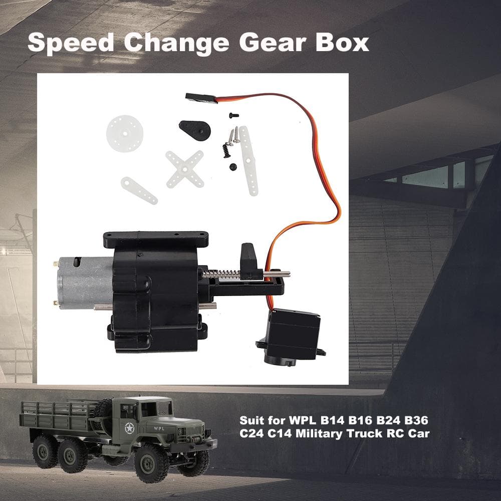Speed Change Gear Box w/ Motor and Servo for WPL B14 B16 B24 B36 C24 C14 2.4G RC Crawler Military black