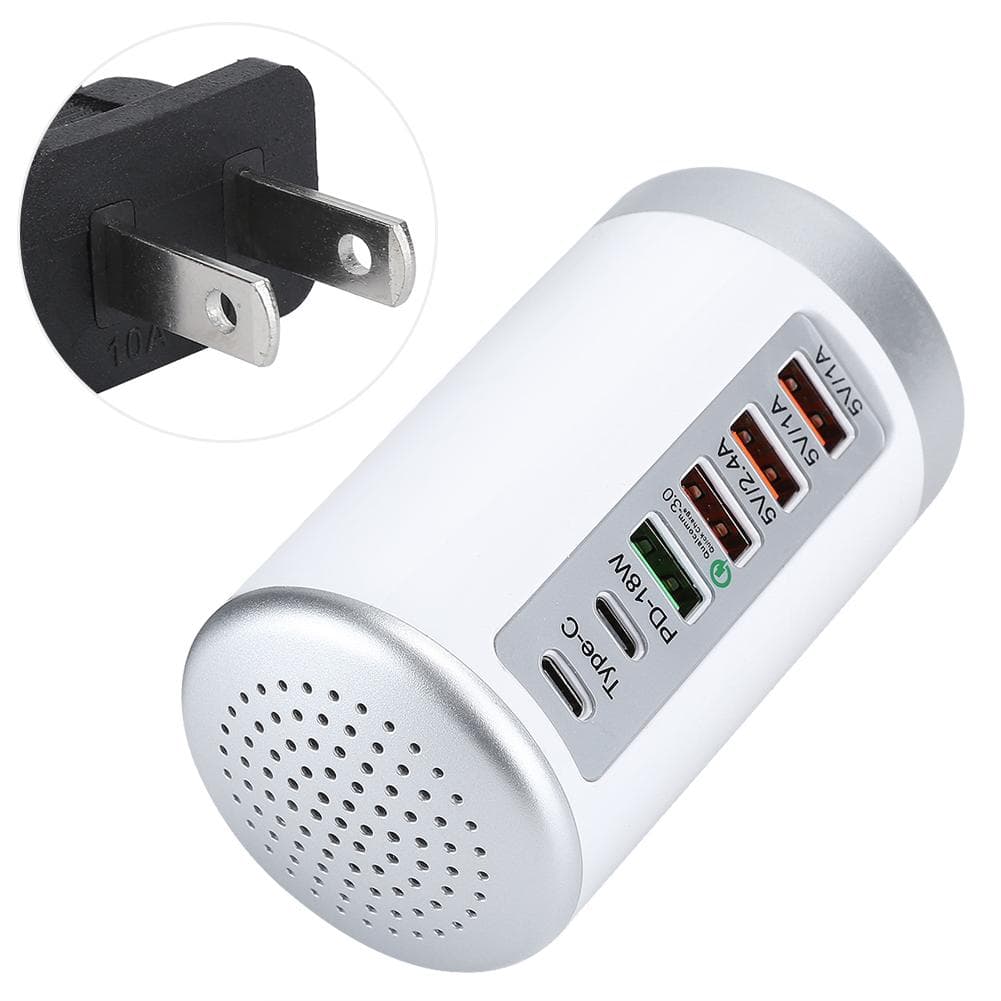 Fast Charger Hub 6 Ports USB TypeC QC3.0 PD 18W Charging Station for Phone Tablet Computer 65W US Plug white