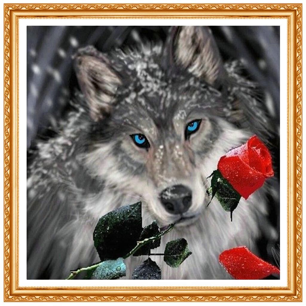 Full Round Diamond Embroidery Cross Stitch Wolf DIY 3D Diamond Painting Dog 20X30CM