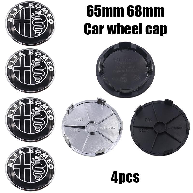 For Alfa Romeo 4pcs 65mm 68mm alfa romeo 3D Car wheel emblem Wheel Center Hub auto Rim refit dust-proof badge covers cap styling 65mm black cap