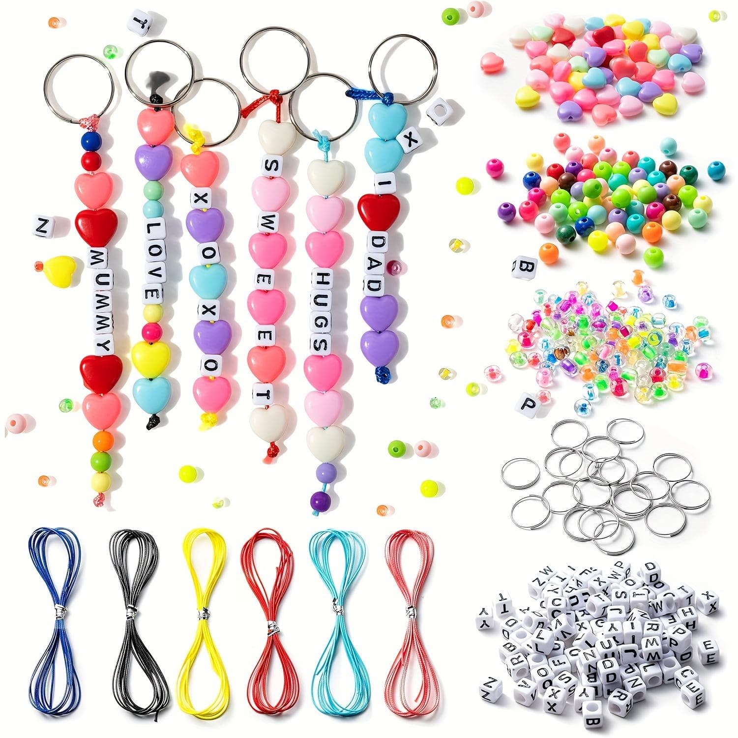 286 Pieces DIY Keychain Making Craft Set, Adjustable Letter Heart Clear Beads Keyring Supplies, Birthday Holiday Party Favors 286pcs