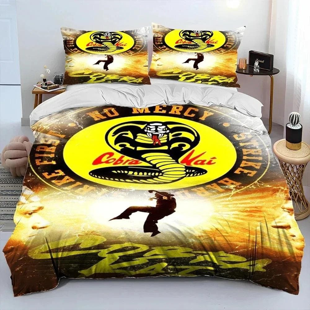 3D Print Cobra Kai Karate Bedding Set Duvet Cover Bed Set Quilt Cover Pillowcase Comforter king Queen Size Boys Adult Bedding 210X210cm-3pcs